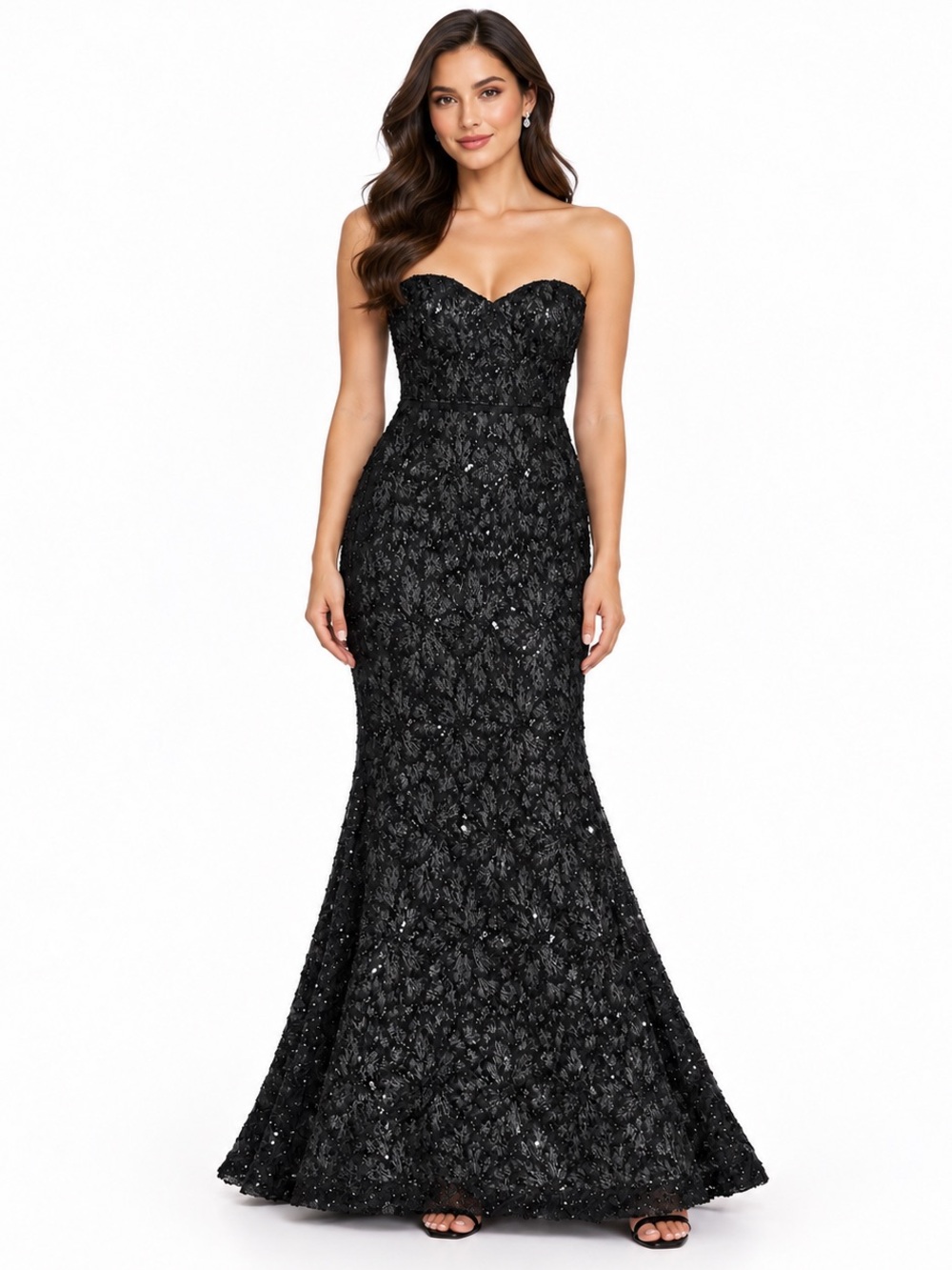 Novaluxe (Fashion Nova) SZ L Strapless Black Sequin Lace Mermaid Gown
